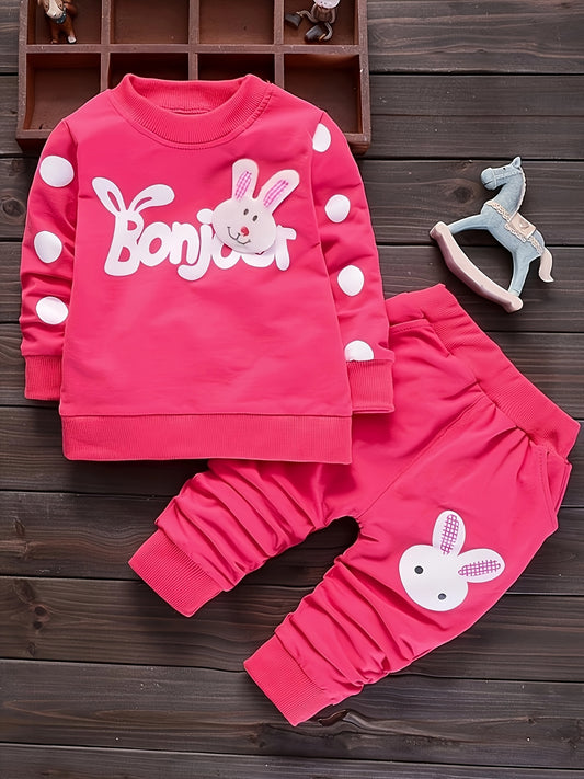 Baby Girls Long Sleeve Pullover Pants Set Spring And Autumn New Children's Cartoon Bunny Prin Baby Fashion Cute Set