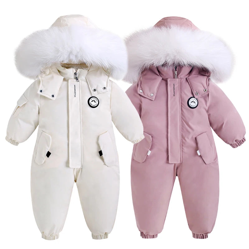 Winter Baby Ski Suit Plus Velvet Baby Jumpsuit Boys Overalls Warm Kids Clothes Waterproof Children Clothing Set 1-5 Years