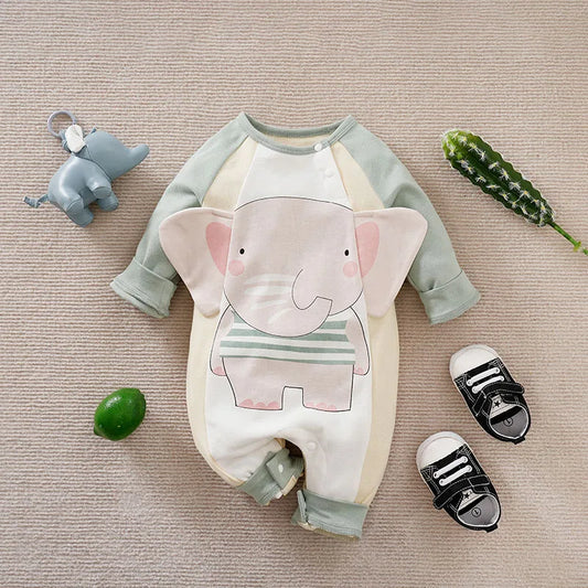 0-18m Baby Jumpsuit Cute Cartoon Three-Dimensional Elephant Comfortable And Soft Spring And Autumn Long Sleeved Newborn Clothes