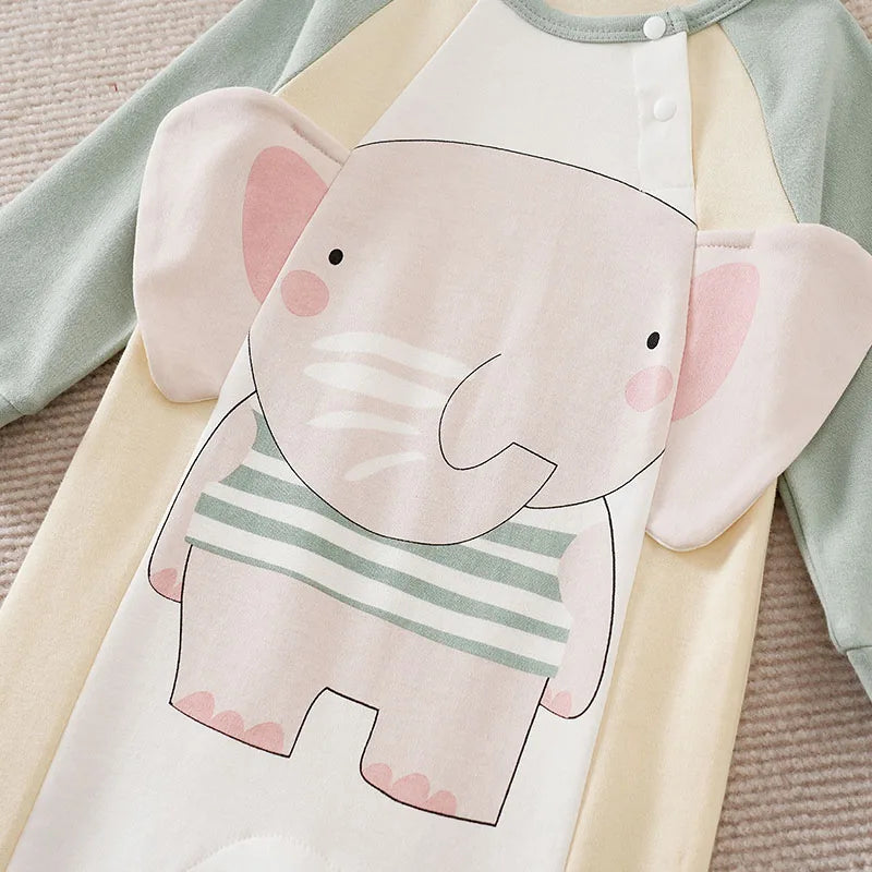 0-18m Baby Jumpsuit Cute Cartoon Three-Dimensional Elephant Comfortable And Soft Spring And Autumn Long Sleeved Newborn Clothes